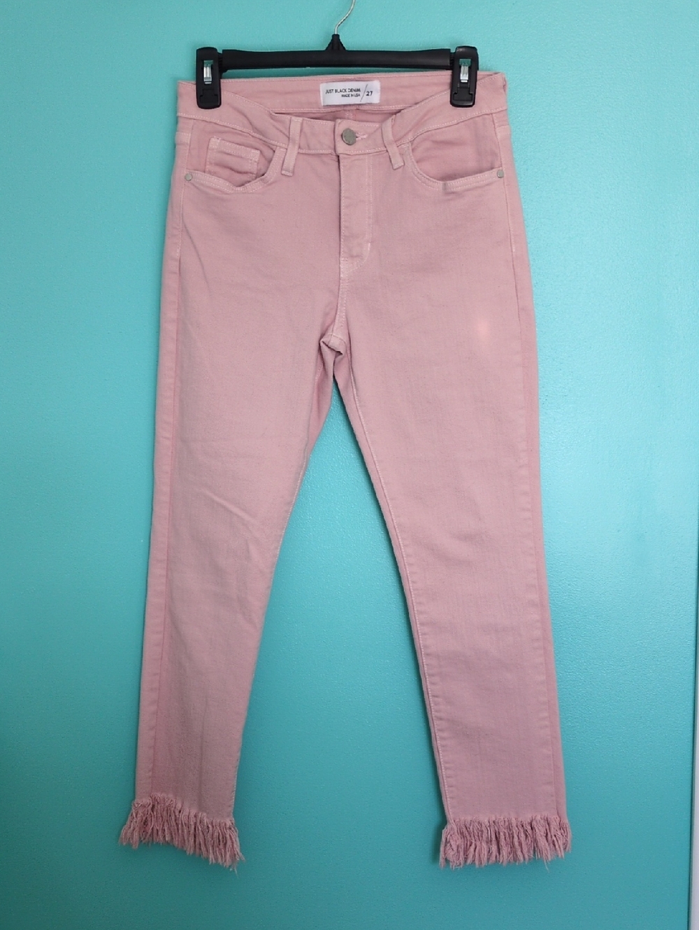 Pink Frayed Hem Ankle Jeans - Just Black Denim